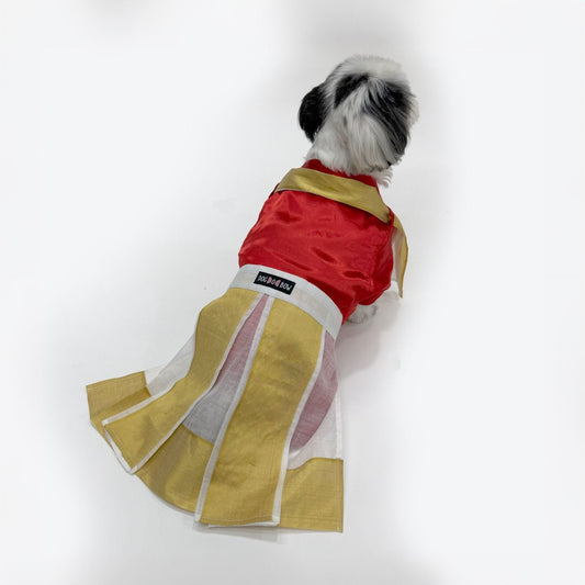 Red satin shirt, Lungi and Dupatta set