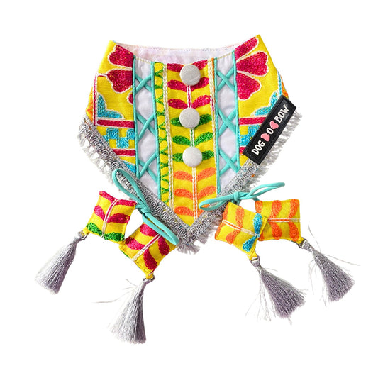 Yellow Embroidered zig zag bandana