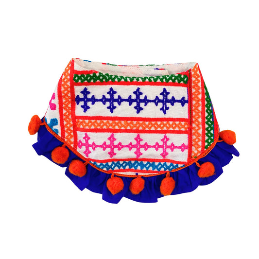 White embroidered traditional round bandana